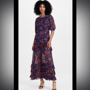 Rixo Shireen Metallic Floral Maxi Dress